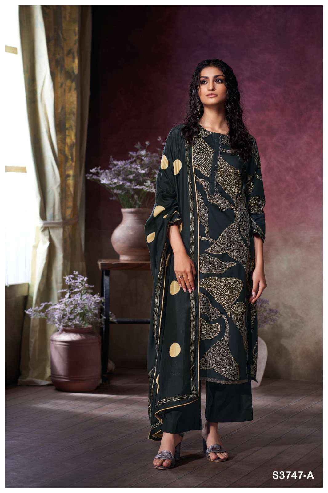 Ganga Preska 3747 Satin Cotton Dress Material 4 pcs Catalogue
