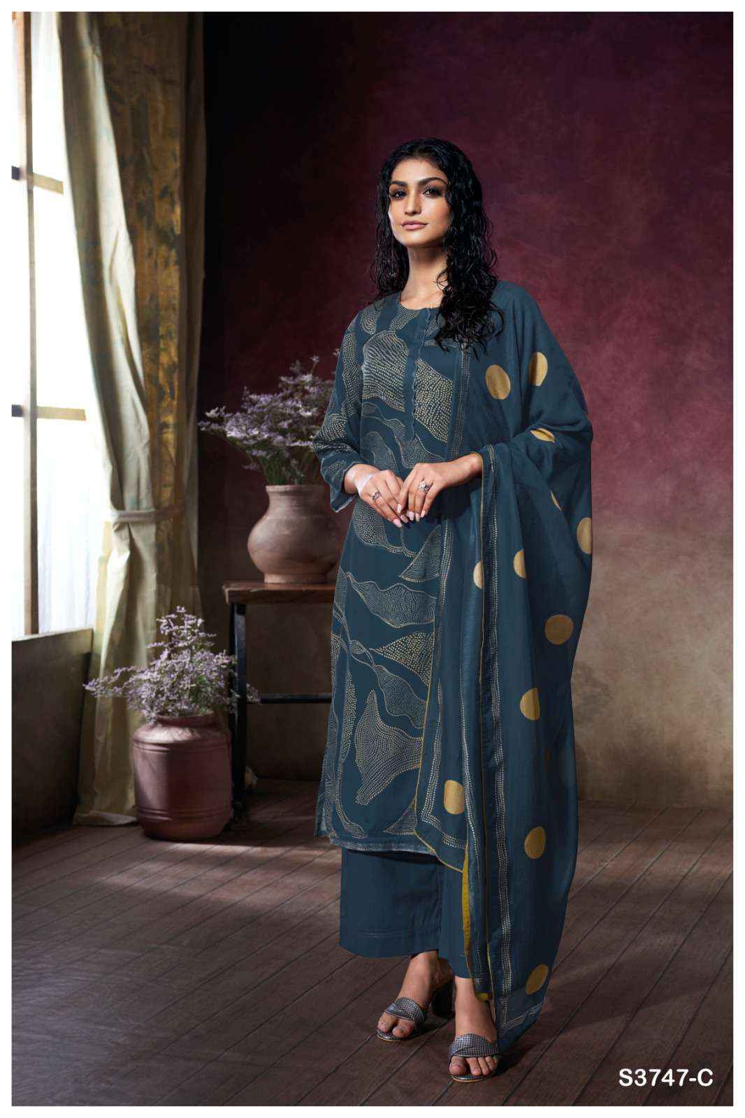 Ganga Preska 3747 Satin Cotton Dress Material 4 pcs Catalogue