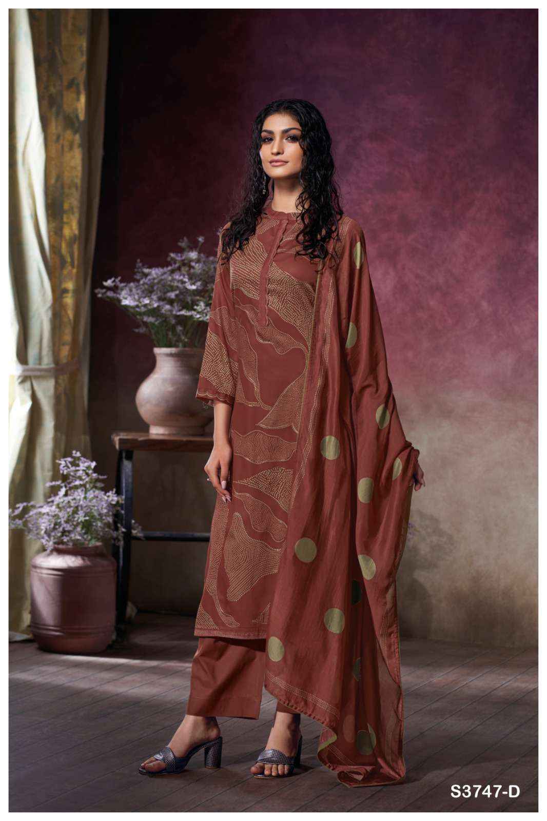 Ganga Preska 3747 Satin Cotton Dress Material 4 pcs Catalogue