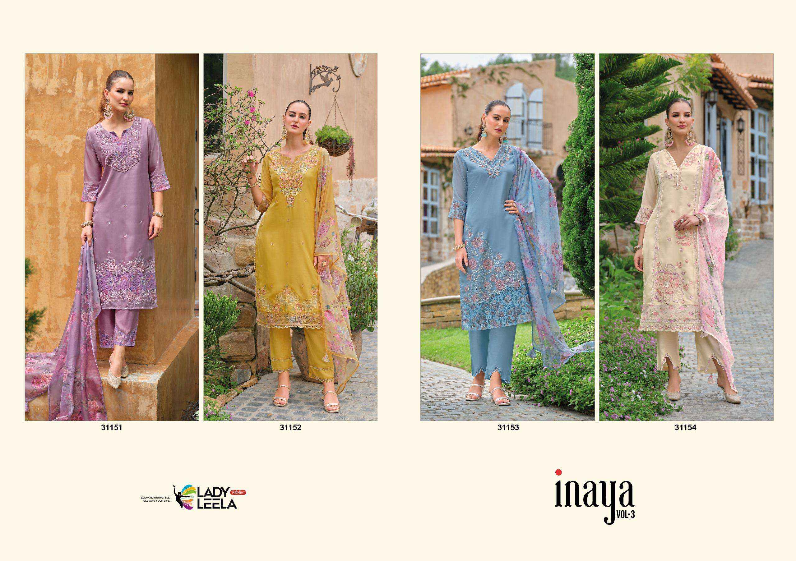 Lady Leela Inaya Vol 3 Organza Kurti Combo 4 pcs Catalogue
