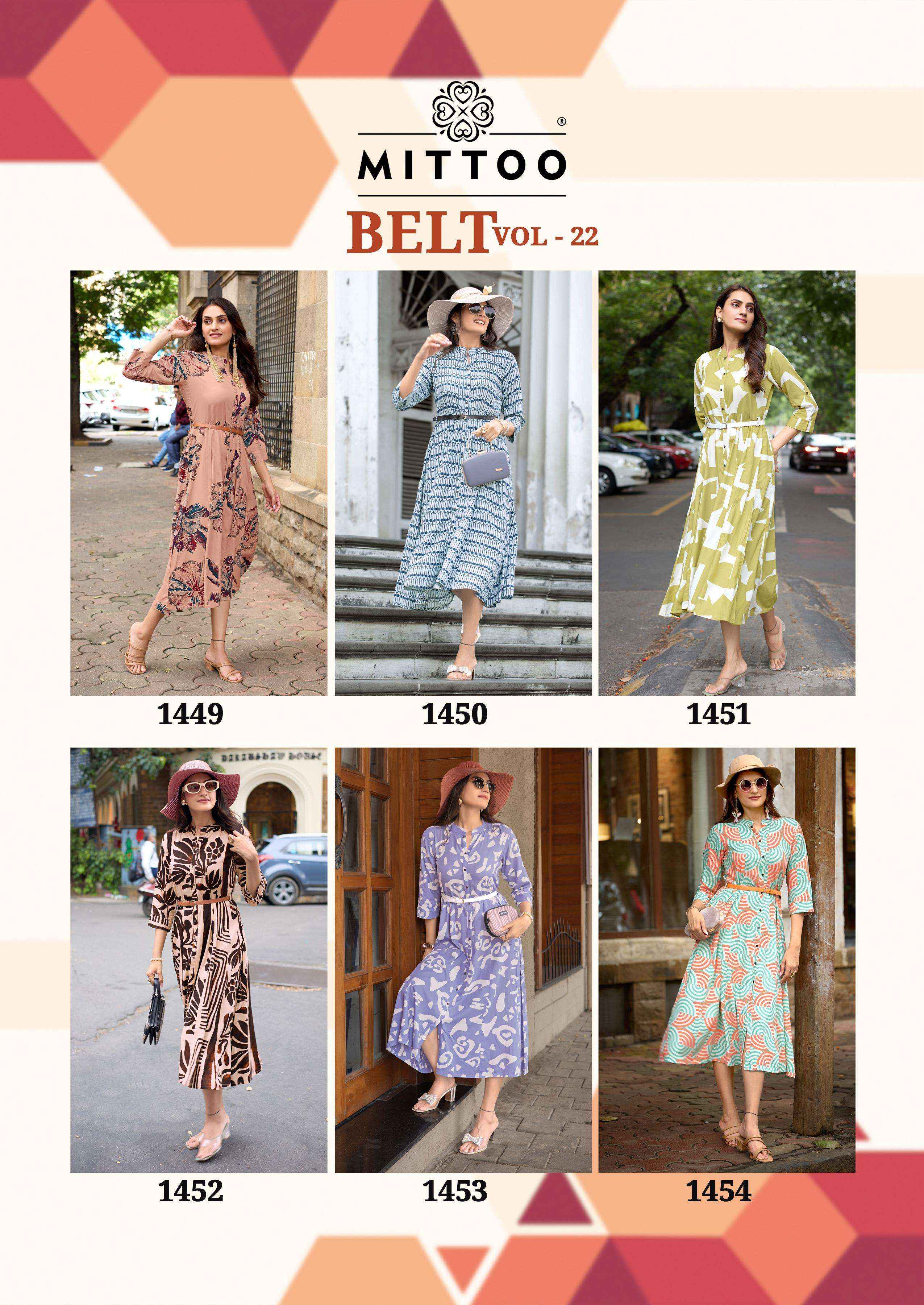 Mittoo Belt Vol 22 Rayon Kurti 6 pcs Catalogue