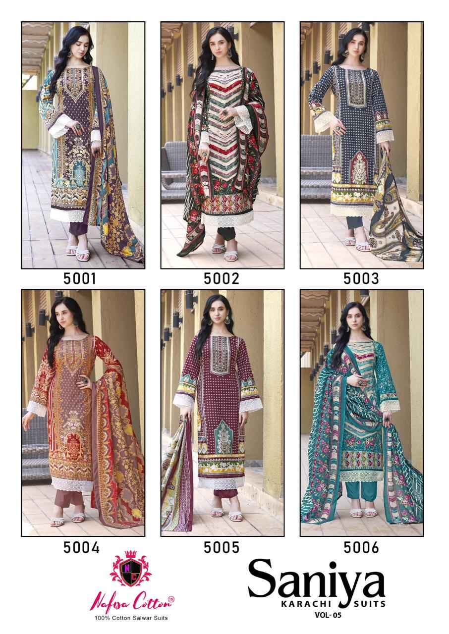 Nafisa Cotton Saniya Karachi Suits Vol 5 Cotton Dress Material 6 pcs Catalogue