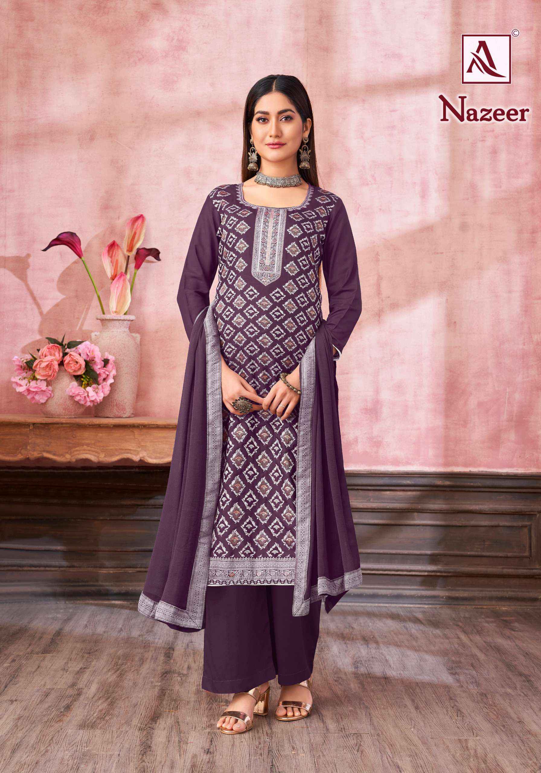 Alok Nazeer Muslin Jacquard Dress Material 6 pcs Catalogue