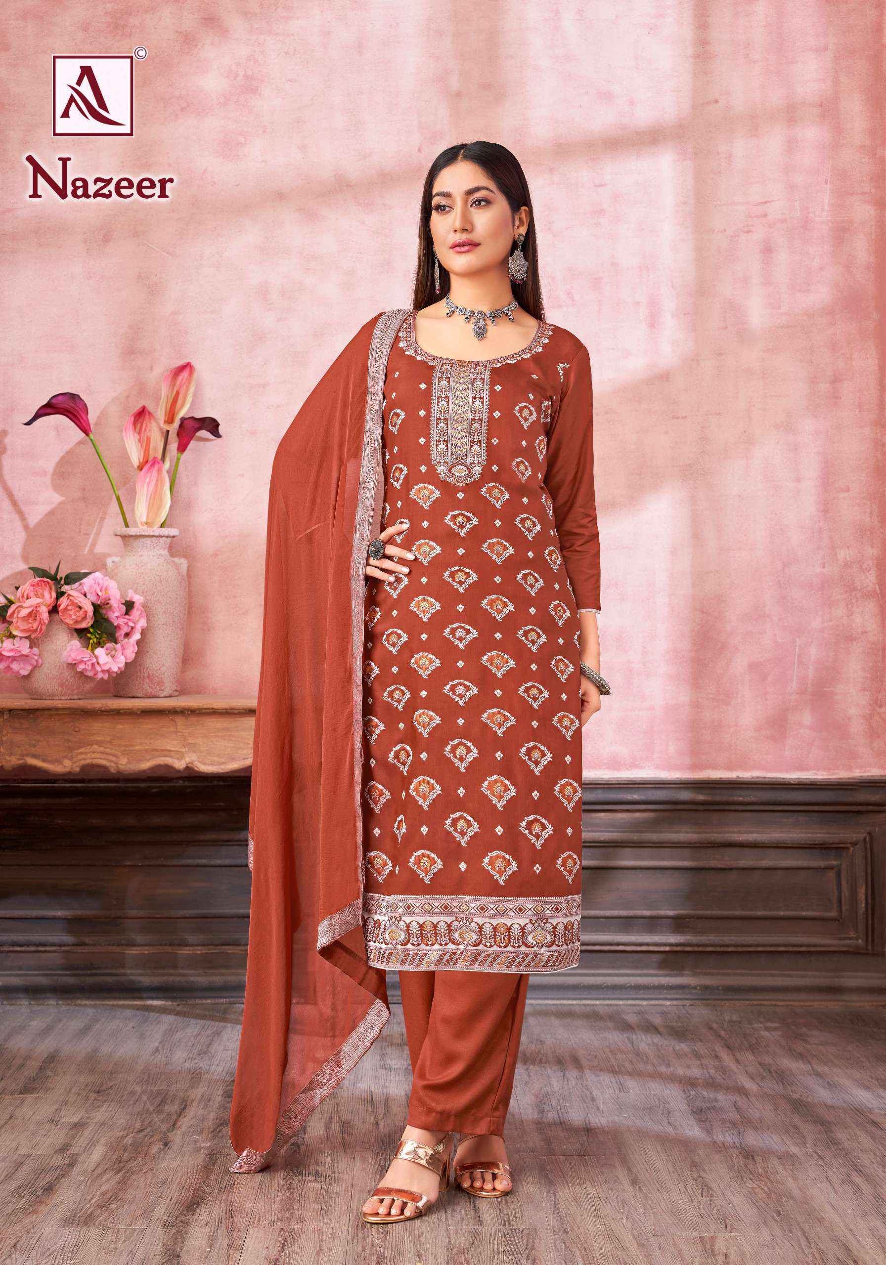 Alok Nazeer Muslin Jacquard Dress Material 6 pcs Catalogue