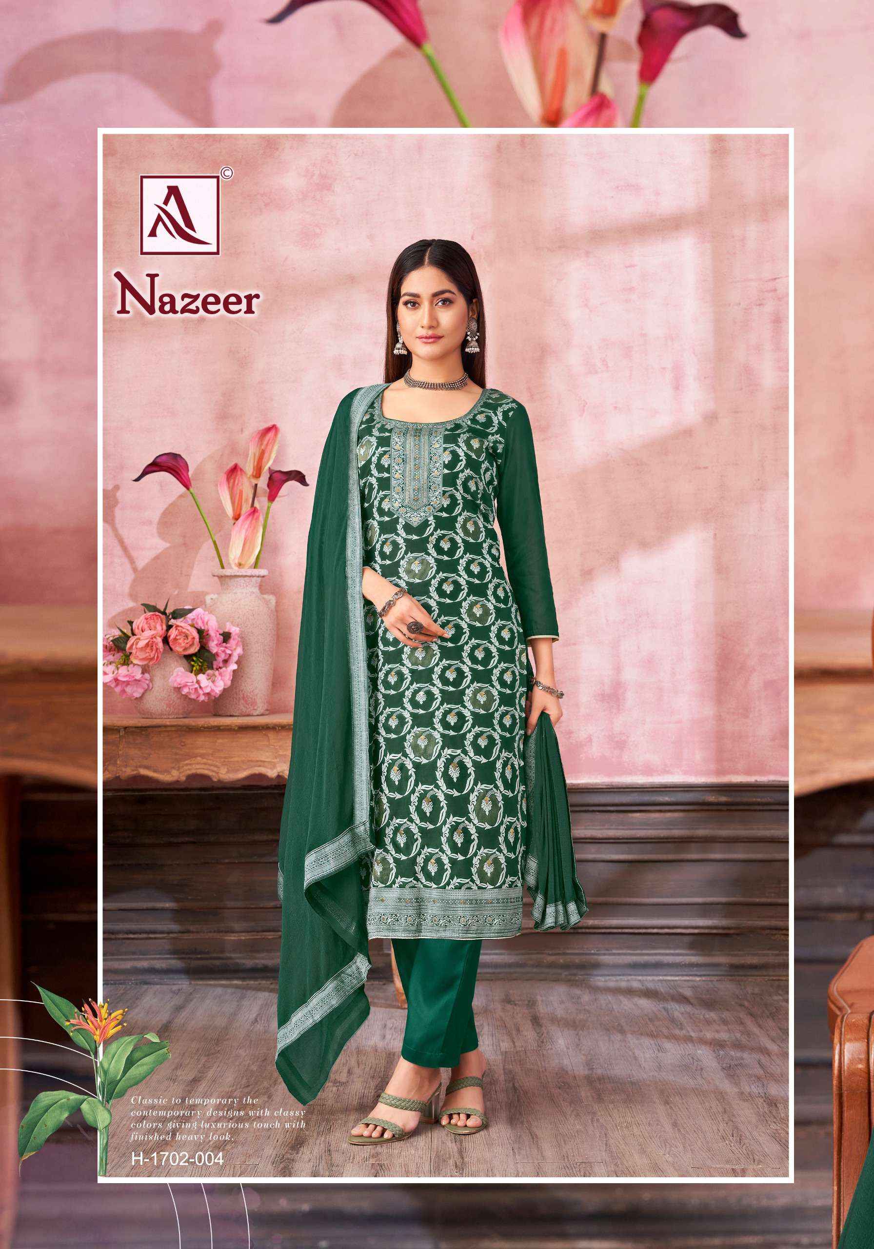 Alok Nazeer Muslin Jacquard Dress Material 6 pcs Catalogue