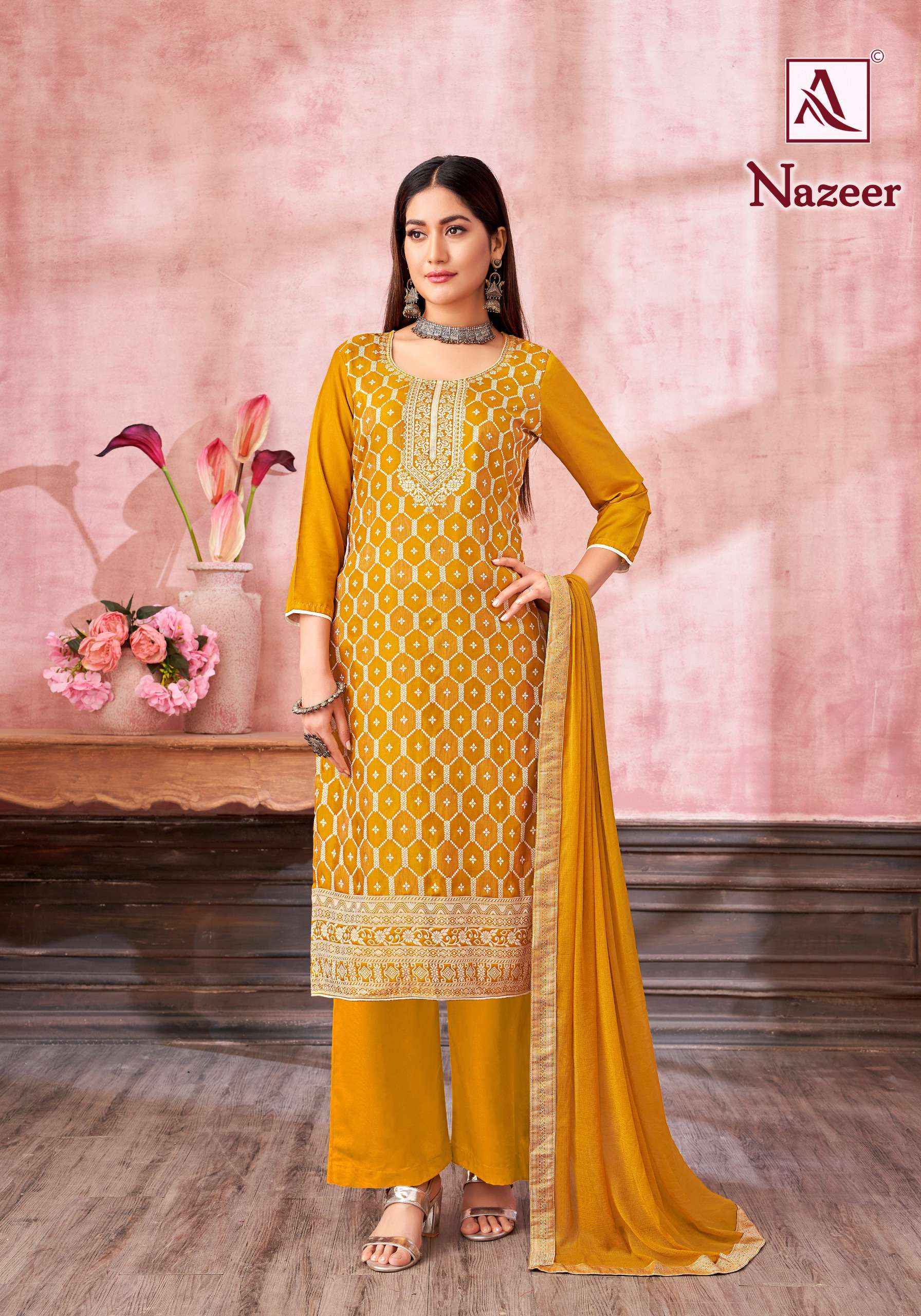 Alok Nazeer Muslin Jacquard Dress Material 6 pcs Catalogue