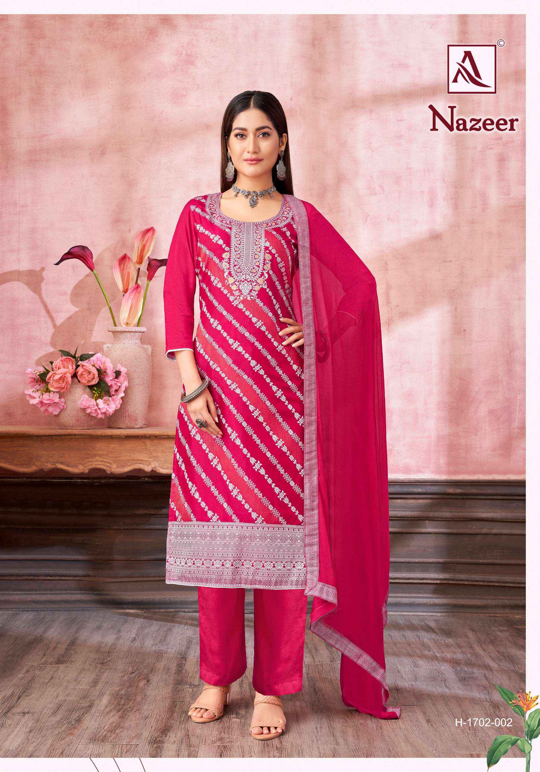 Alok Nazeer Muslin Jacquard Dress Material 6 pcs Catalogue