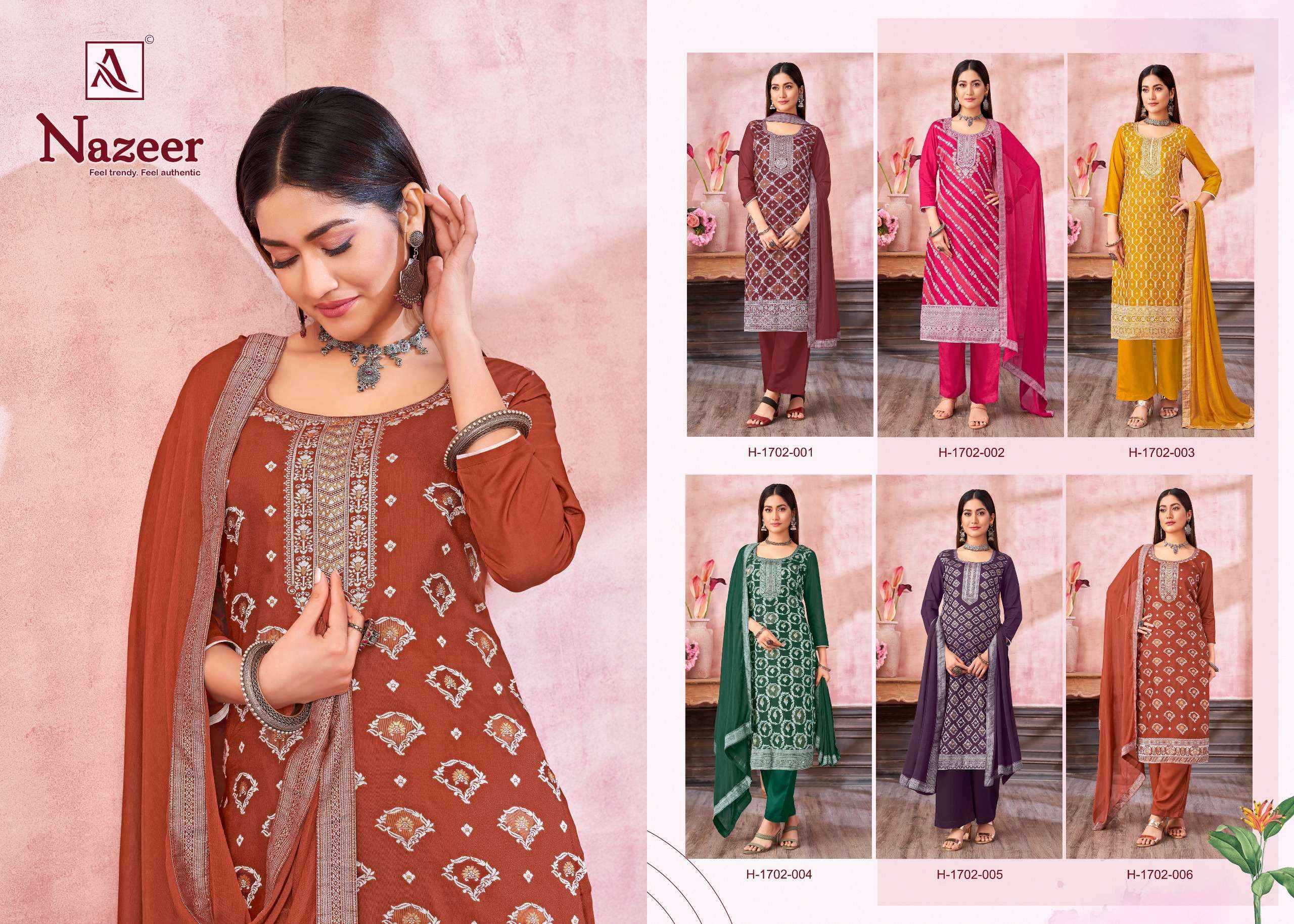 Alok Nazeer Muslin Jacquard Dress Material 6 pcs Catalogue