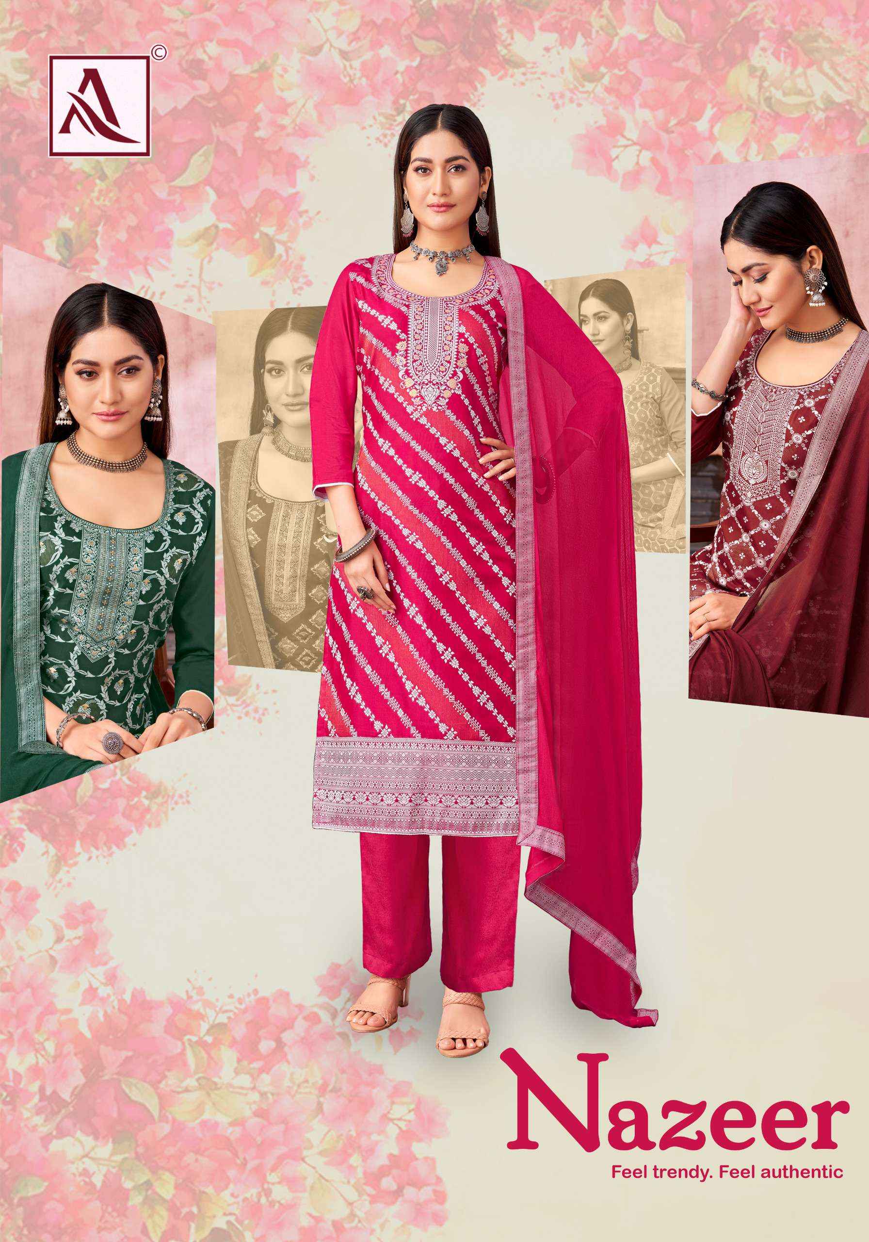 Alok Nazeer Muslin Jacquard Dress Material 6 pcs Catalogue