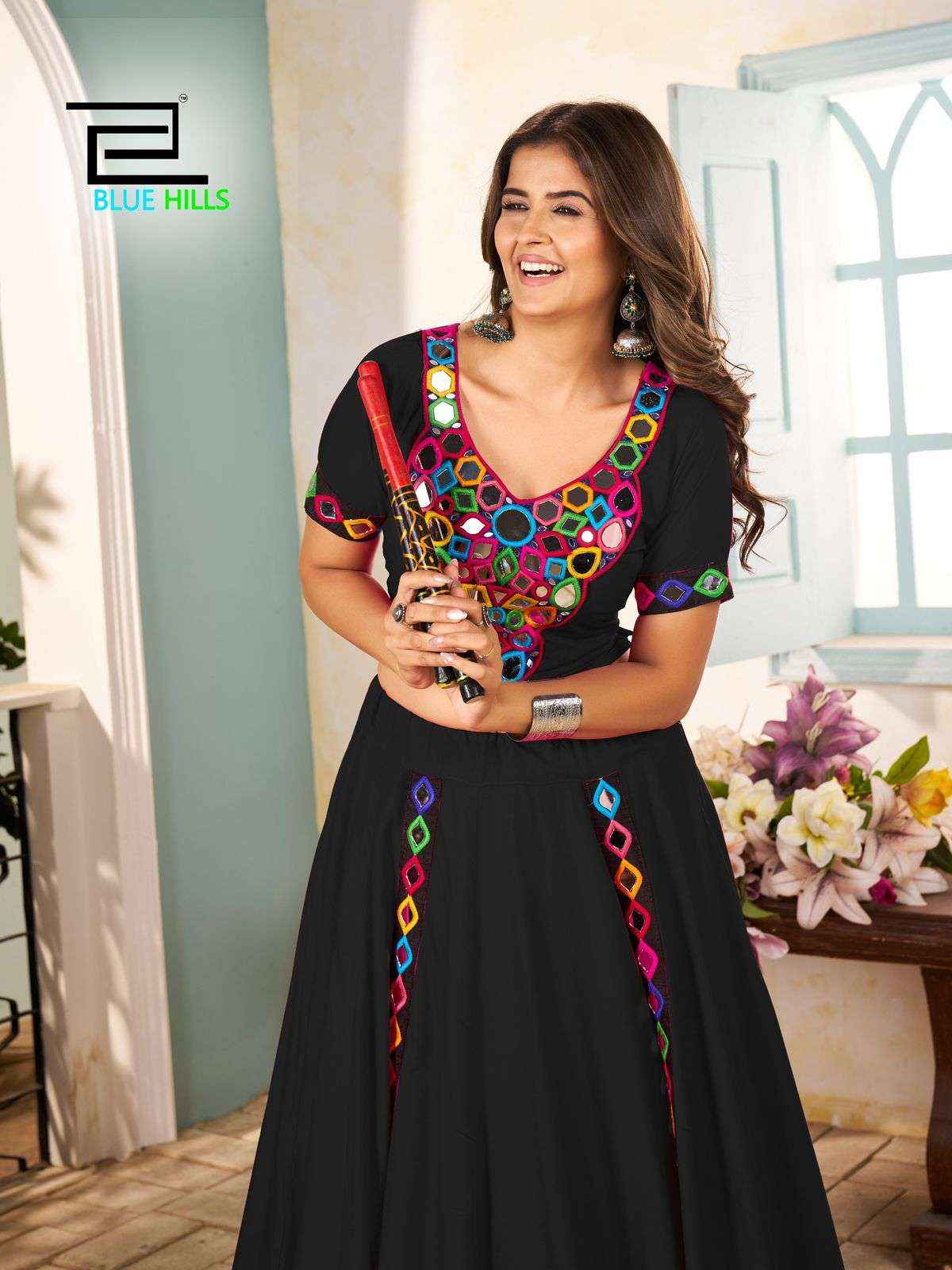 Blue Hills Mohini Rayon Mirror Work Navratri Lehenga Choli 4 pcs Catalogue