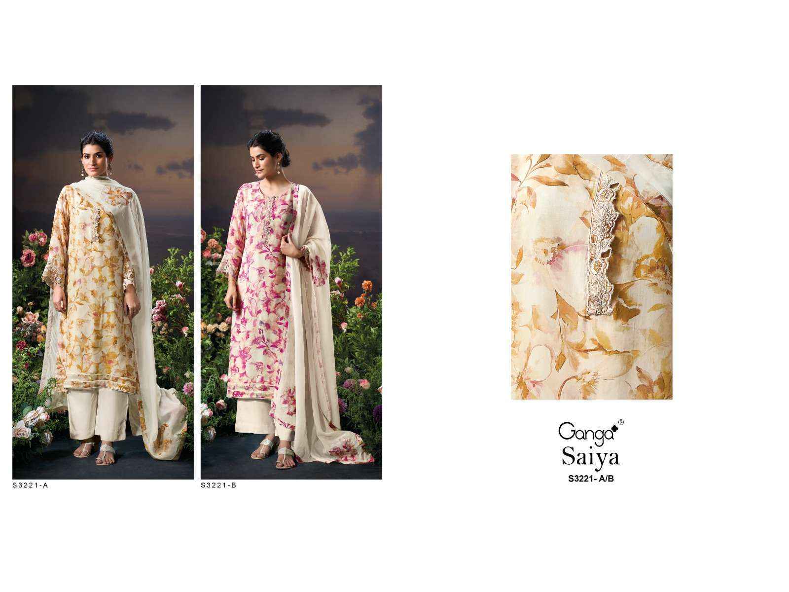Ganga Saiya 3221 Organza Dress Material 2 pcs Catalogue