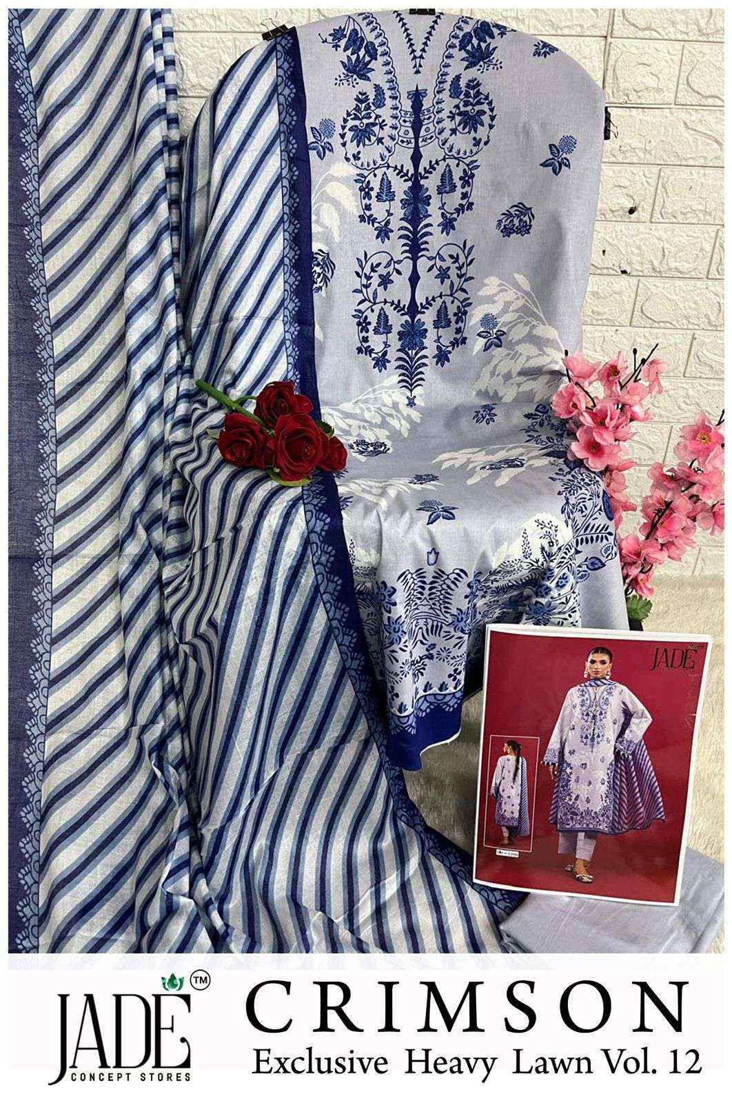 Jade Crimson Vol 12 Lawn Cotton Dress Material 6 pc Cataloge