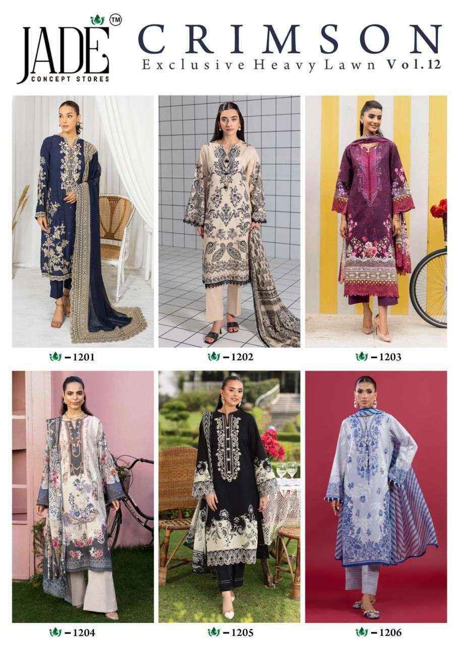 Jade Crimson Vol 12 Lawn Cotton Dress Material 6 pc Cataloge