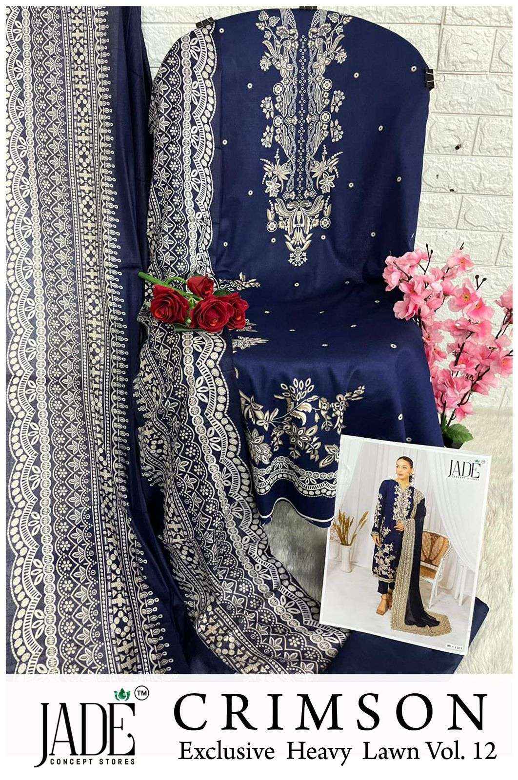 Jade Crimson Vol 12 Lawn Cotton Dress Material 6 pc Cataloge