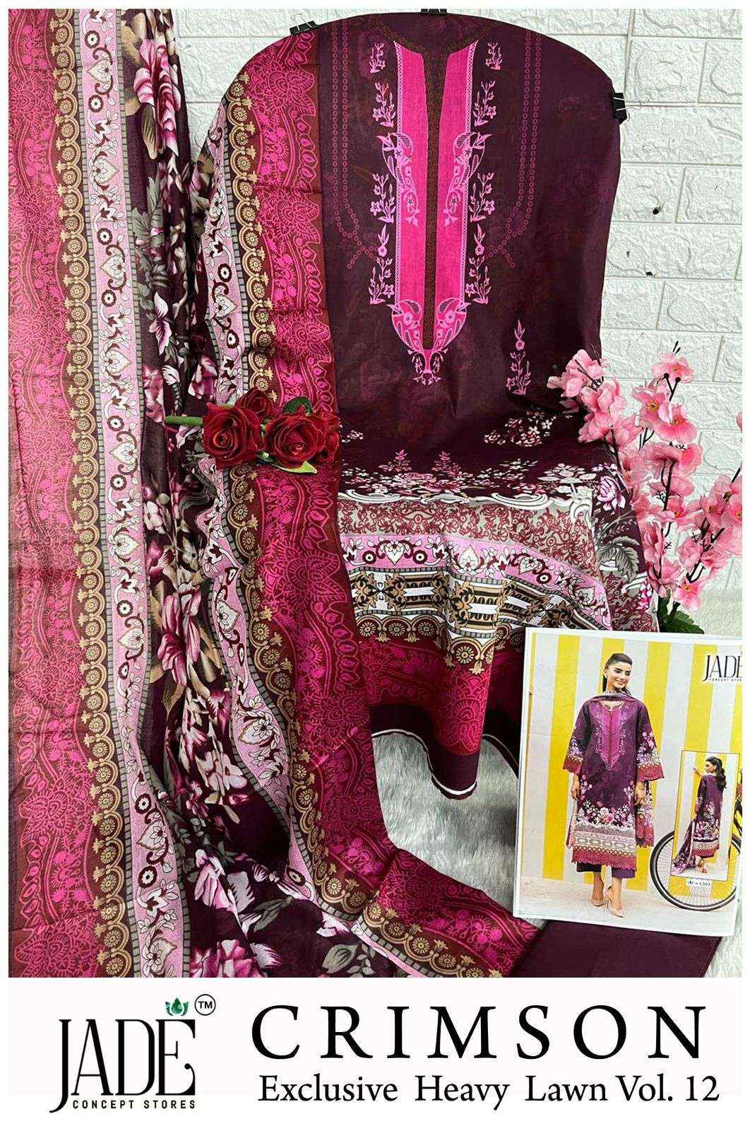 Jade Crimson Vol 12 Lawn Cotton Dress Material 6 pc Cataloge