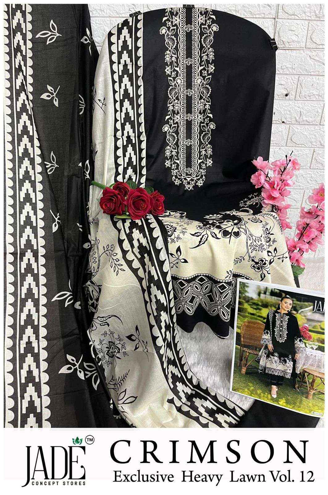 Jade Crimson Vol 12 Lawn Cotton Dress Material 6 pc Cataloge