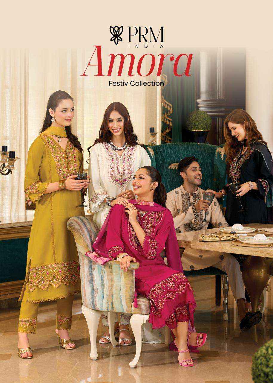 PRM INDIA Amora Readymade Roman Silk Dress 6 pcs Catalogue
