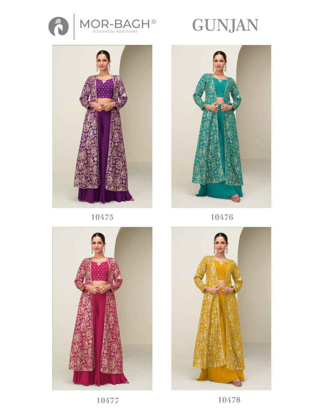 Aashirwad Creation Mor Bagh Gunjan Readymade Chinon Silk Dress 4 pcs Catalogue