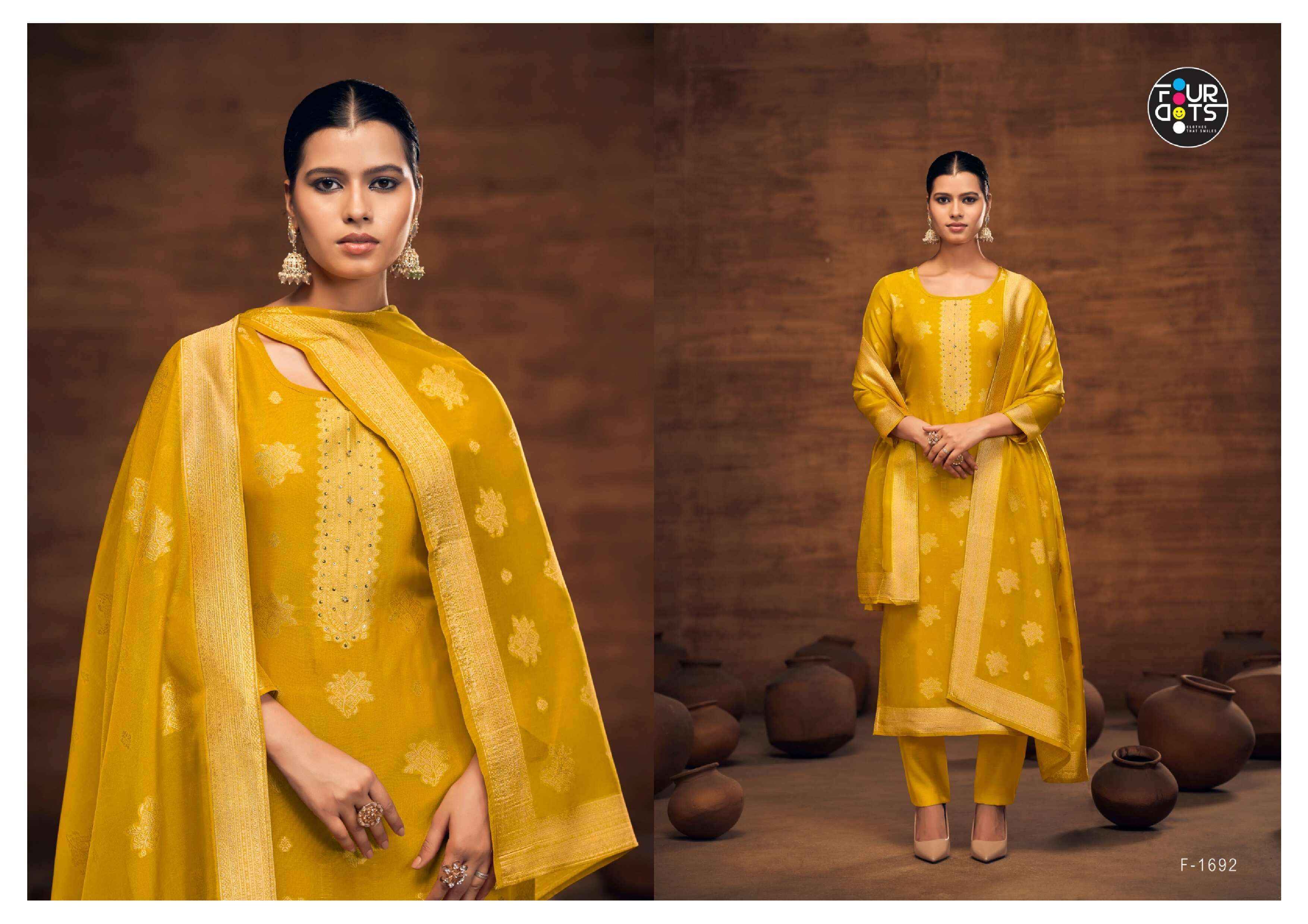 Fourdots Kalaa Organza Jacquard Dress Material 4 pcs Catalogue