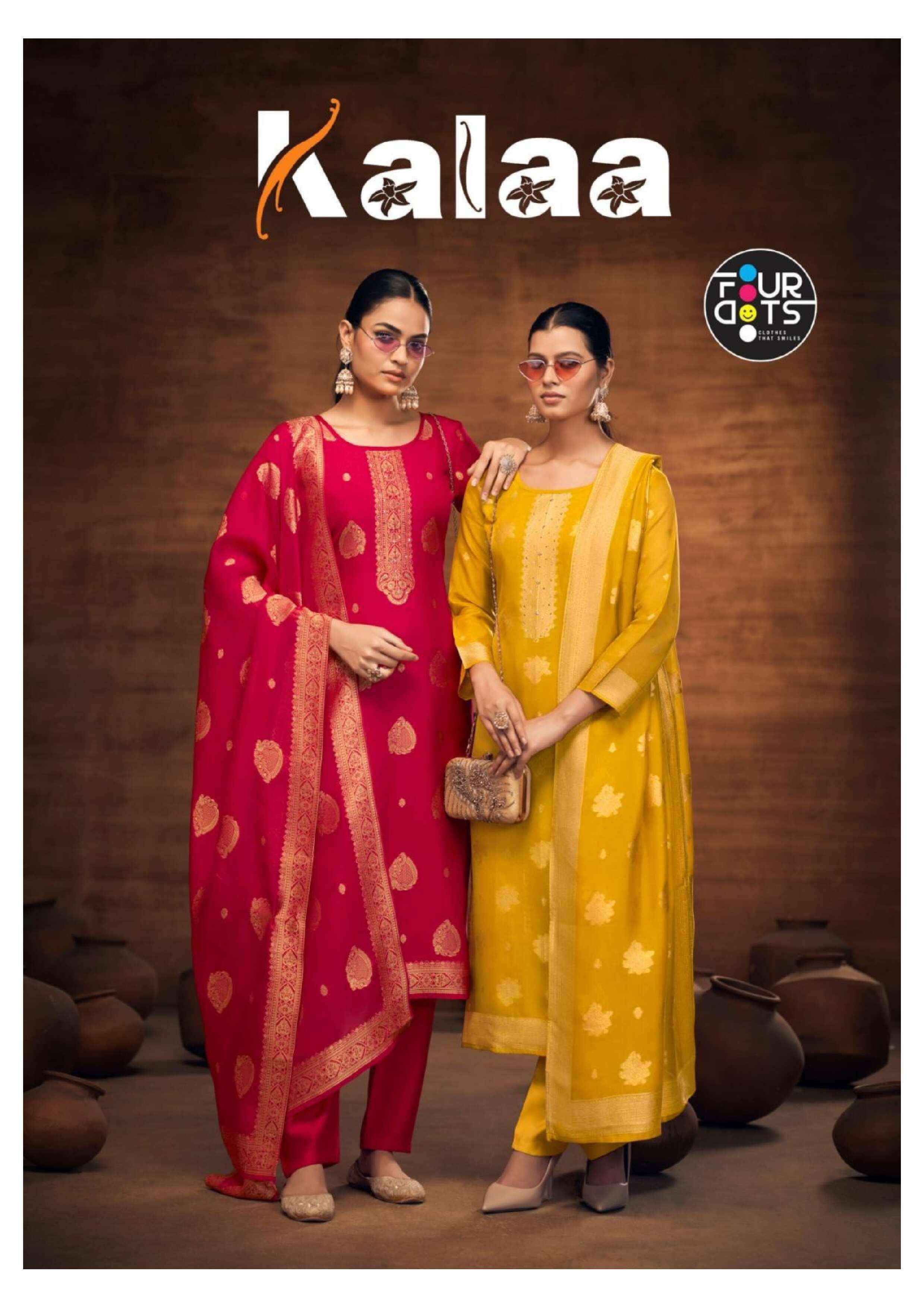 Fourdots Kalaa Organza Jacquard Dress Material 4 pcs Catalogue