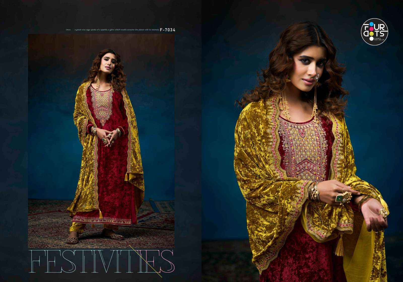 Fourdots Starblast Viscose Velvet Dress Material 4 pcs Catalogue