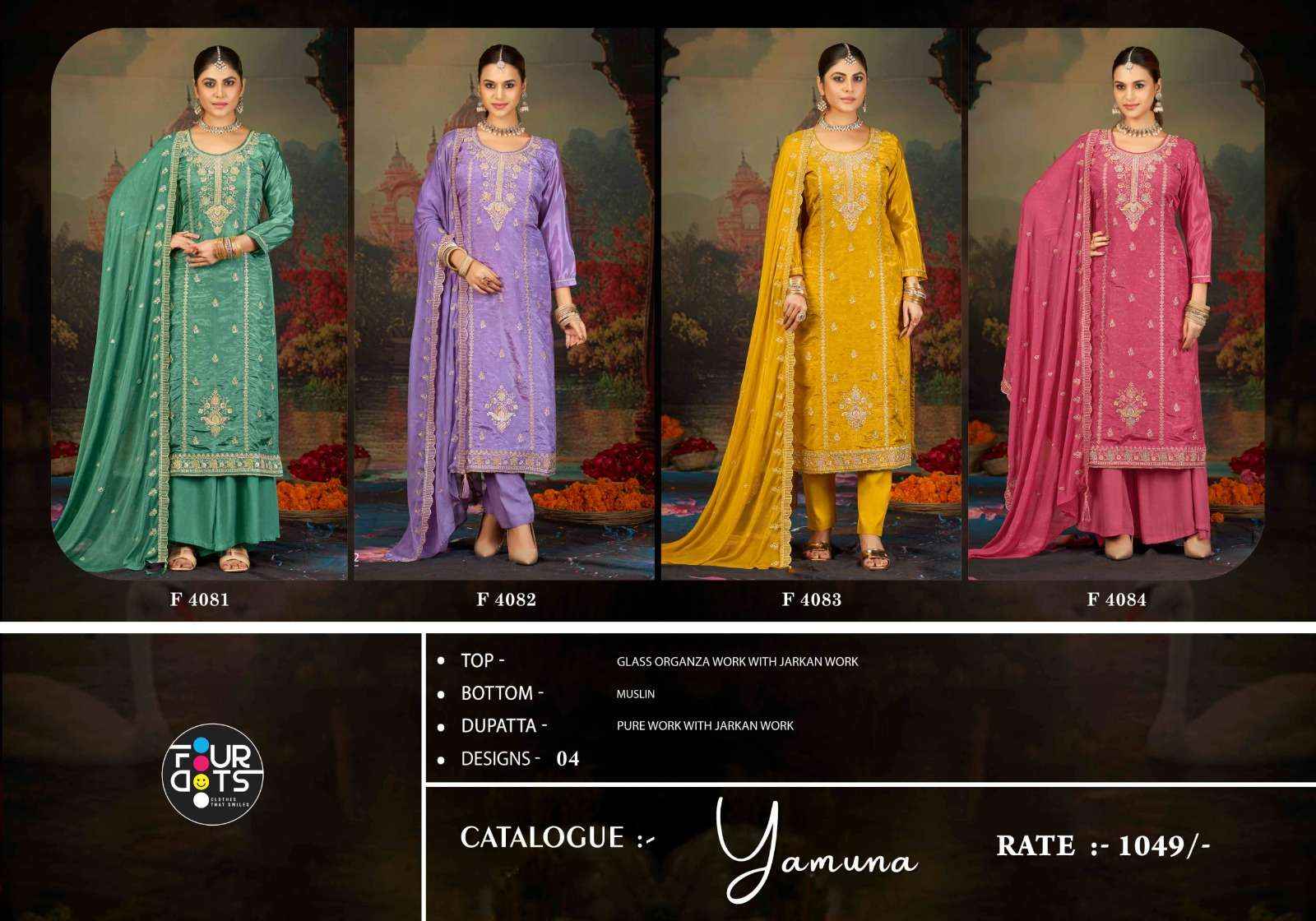 Fourdots Yamuna Organza Dress Material 4 pcs Catalogue