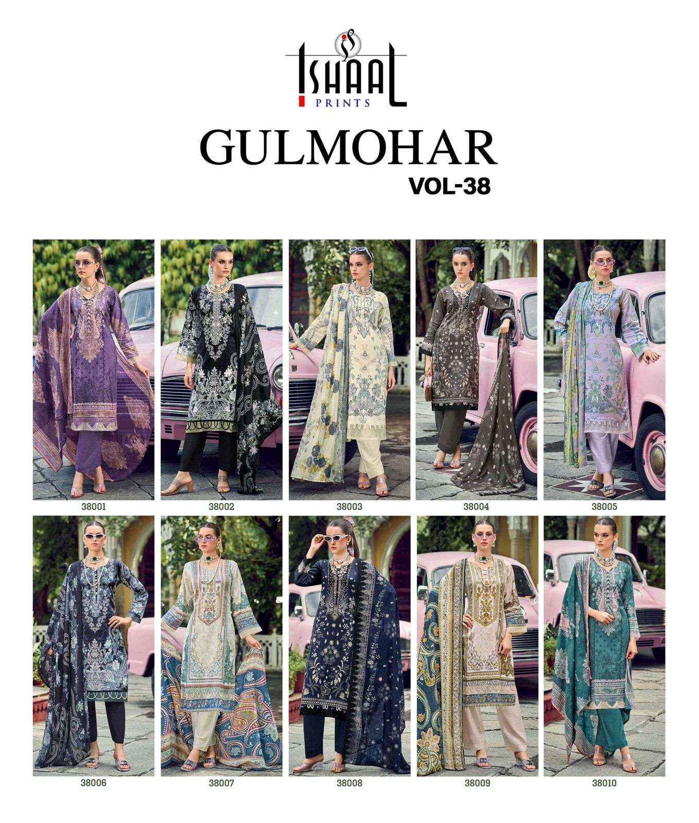 Ishaal Prints Gulmohar Vol 38 Lawn Cotton Dress Material 10 Pc Catalouge