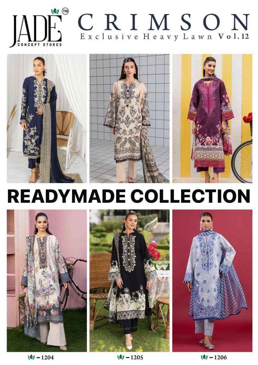 Jade Crimson Vol 12 Readymade Lawn Cotton Dress 6 pc Cataloge
