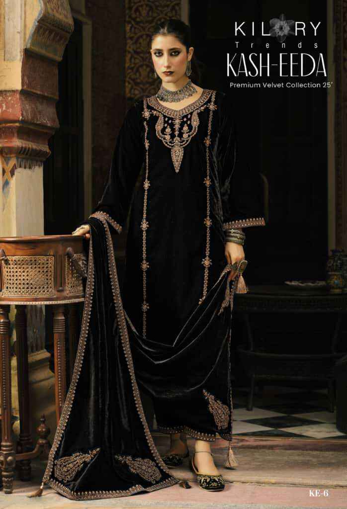 Kilory Trendz Kash Eeda Velvet Dress Material 6 pcs Catalogue