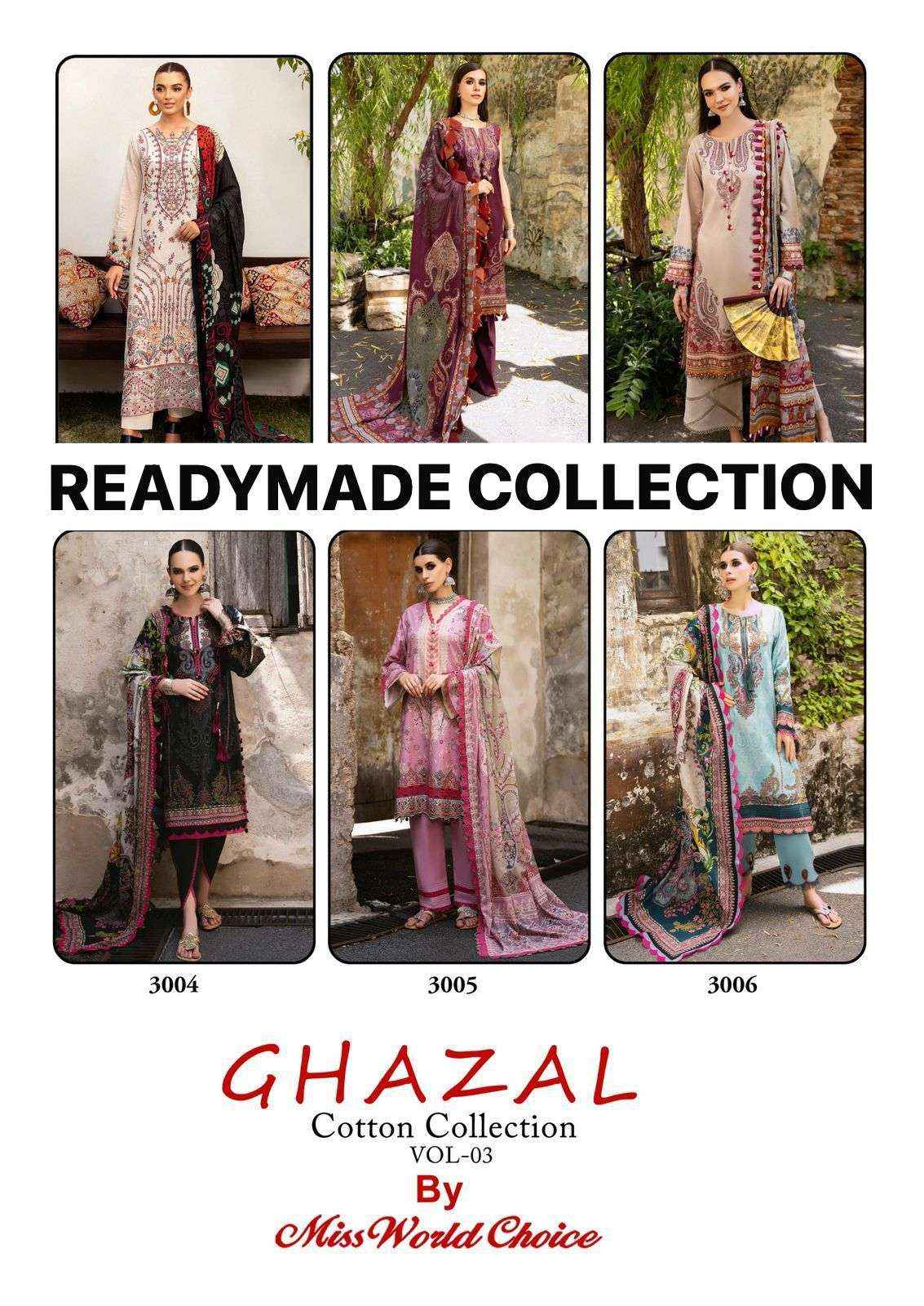 Miss World Choice Ghazal Vol 3 Readymade Cotton Dress 6 pcs Catalogue