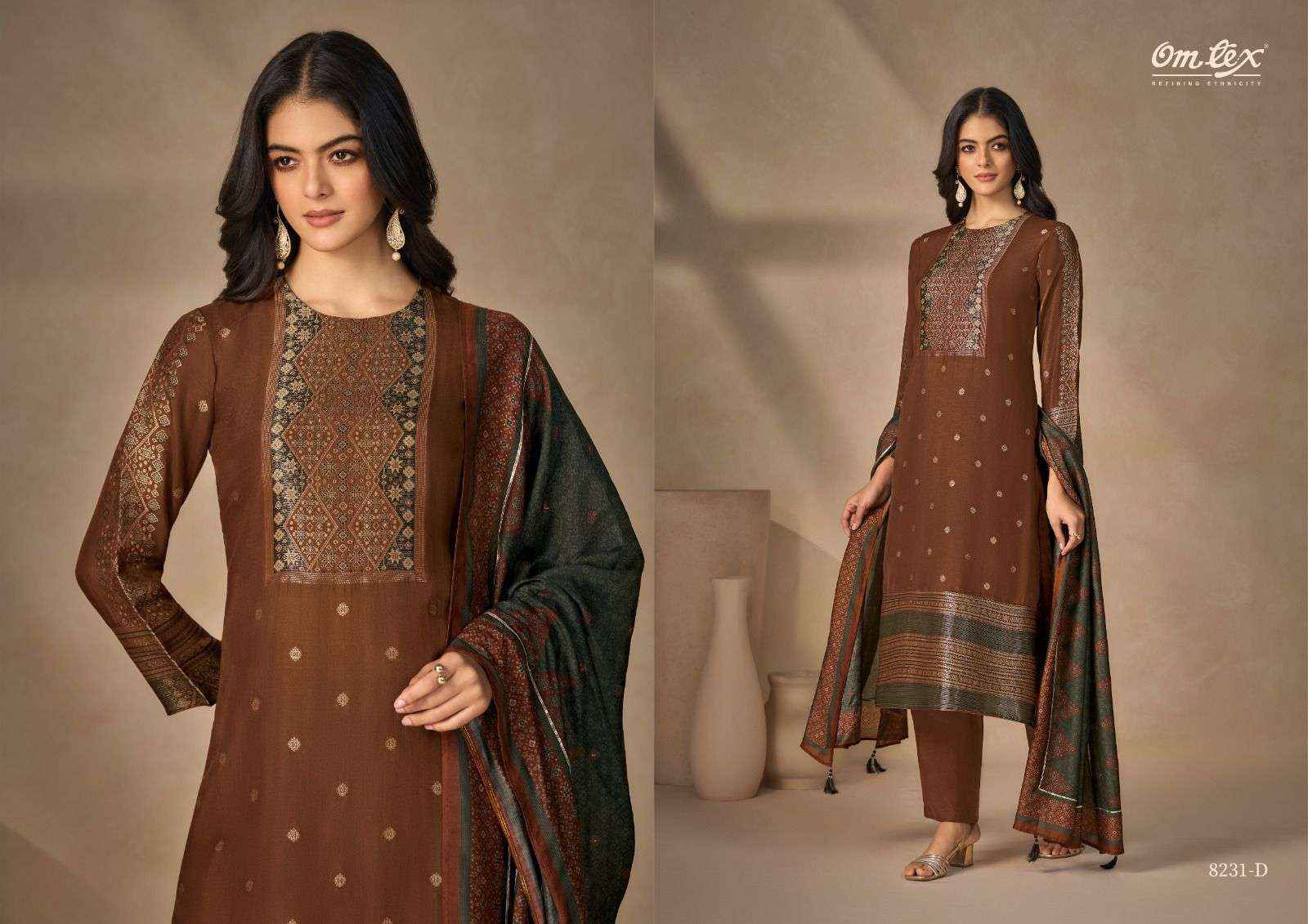 Omtex Rasvika Muslin Jacquard Dress Material 4 pcs Catalogue