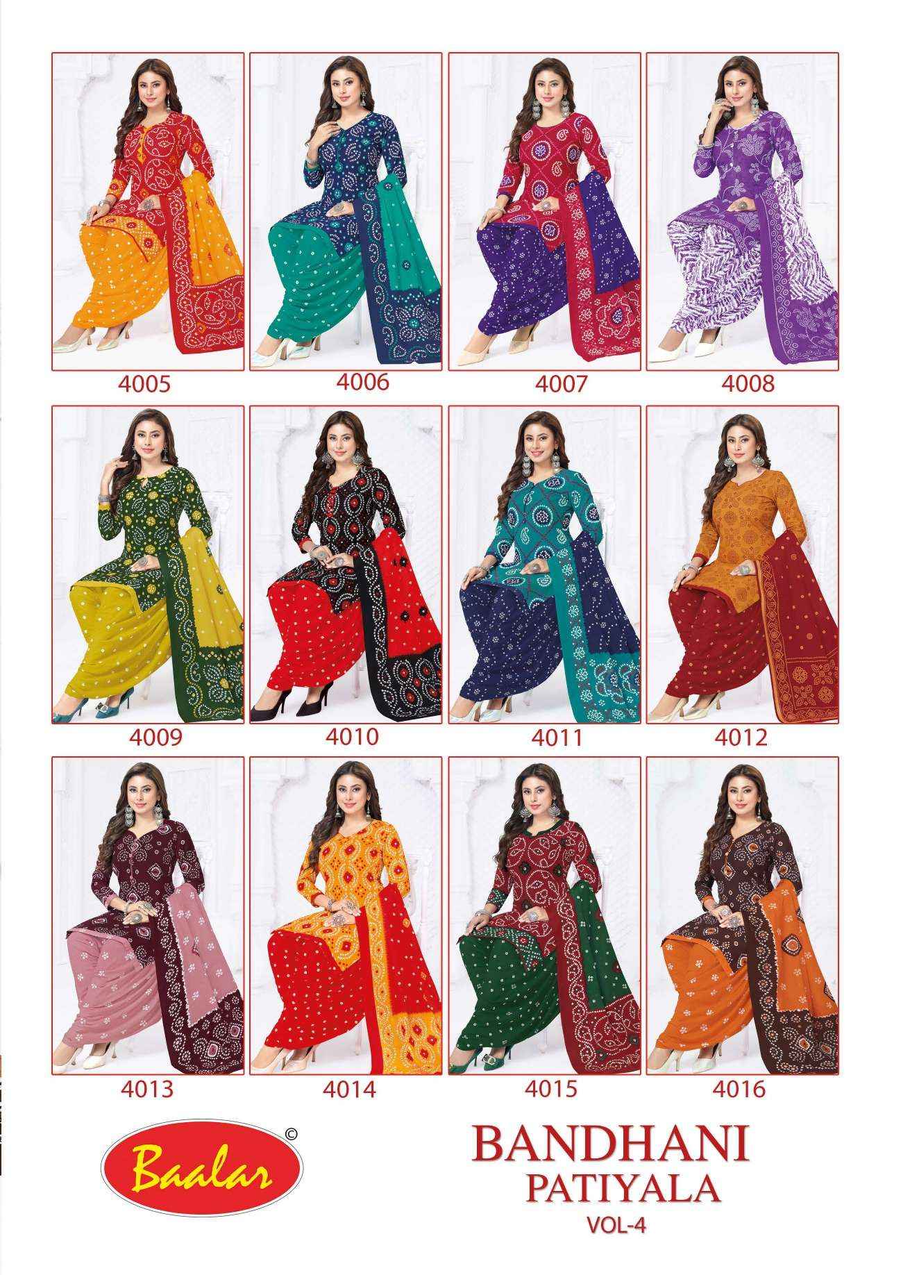 Baalar Bandhani Patiyala Vol 4 Cotton Dress Material 12 pcs Catalogue