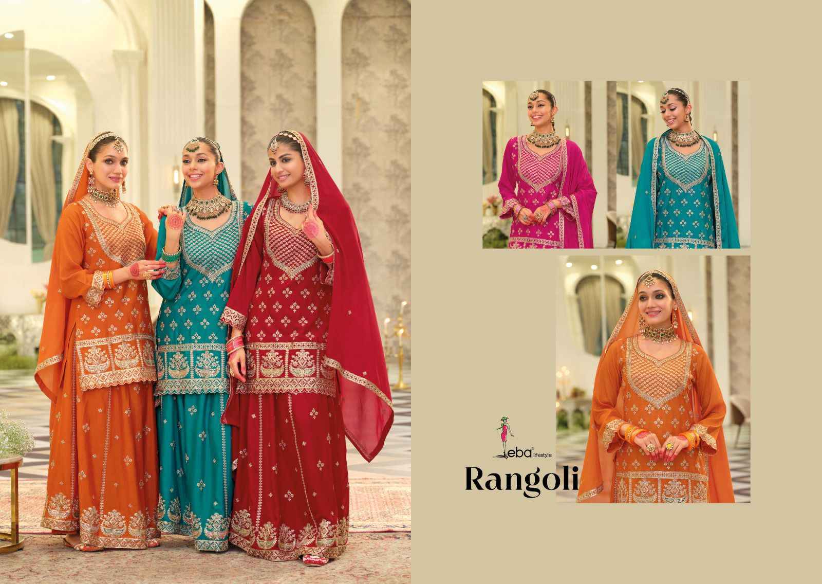 Eba Lifestyle Rangoli Readymade Chinon Dress 4 pcs Catalogue