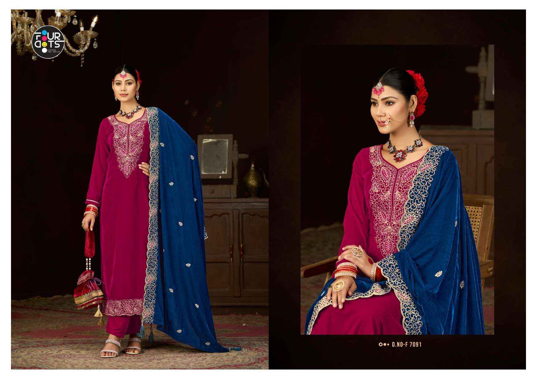 Fourdots Vivica Velvet Dress Material 4 pcs Catalogue