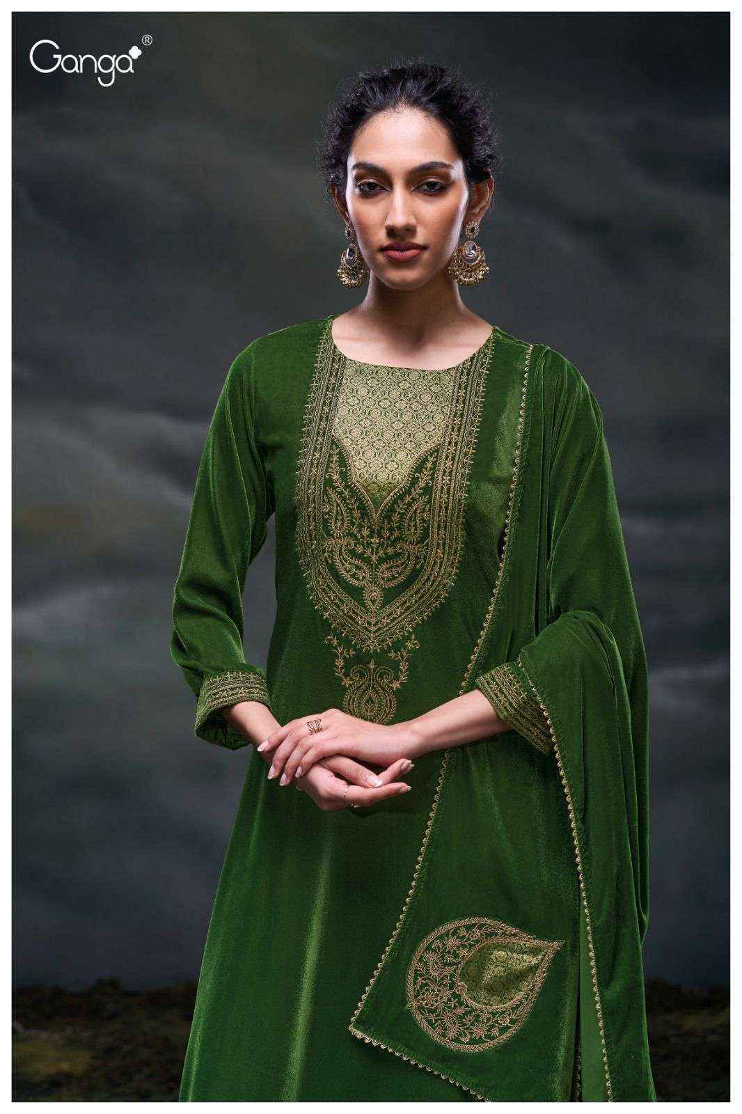 Ganga Kveta 3067 Velvet Dress Material 3 pcs Catalogue