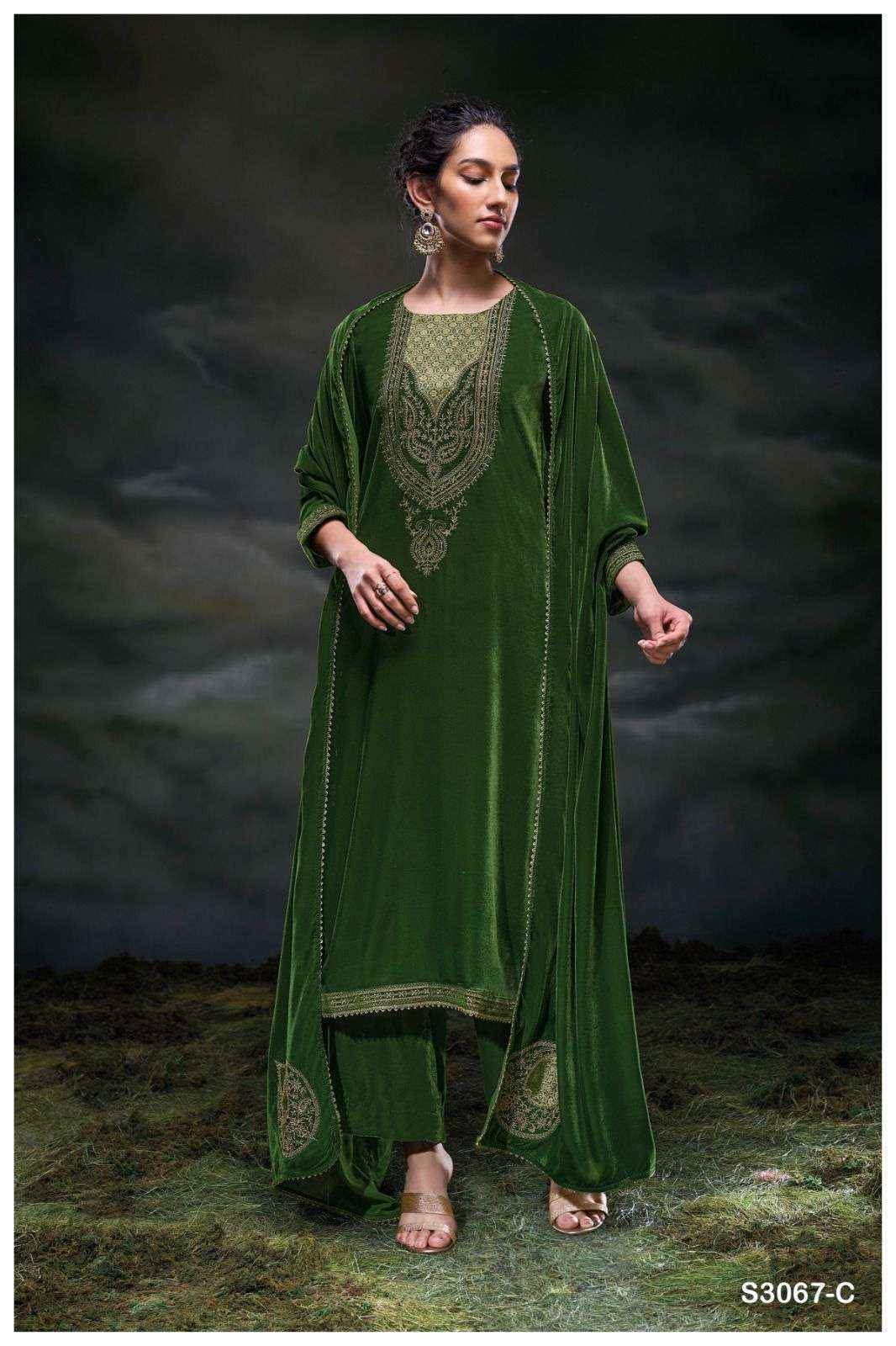 Ganga Kveta 3067 Velvet Dress Material 3 pcs Catalogue