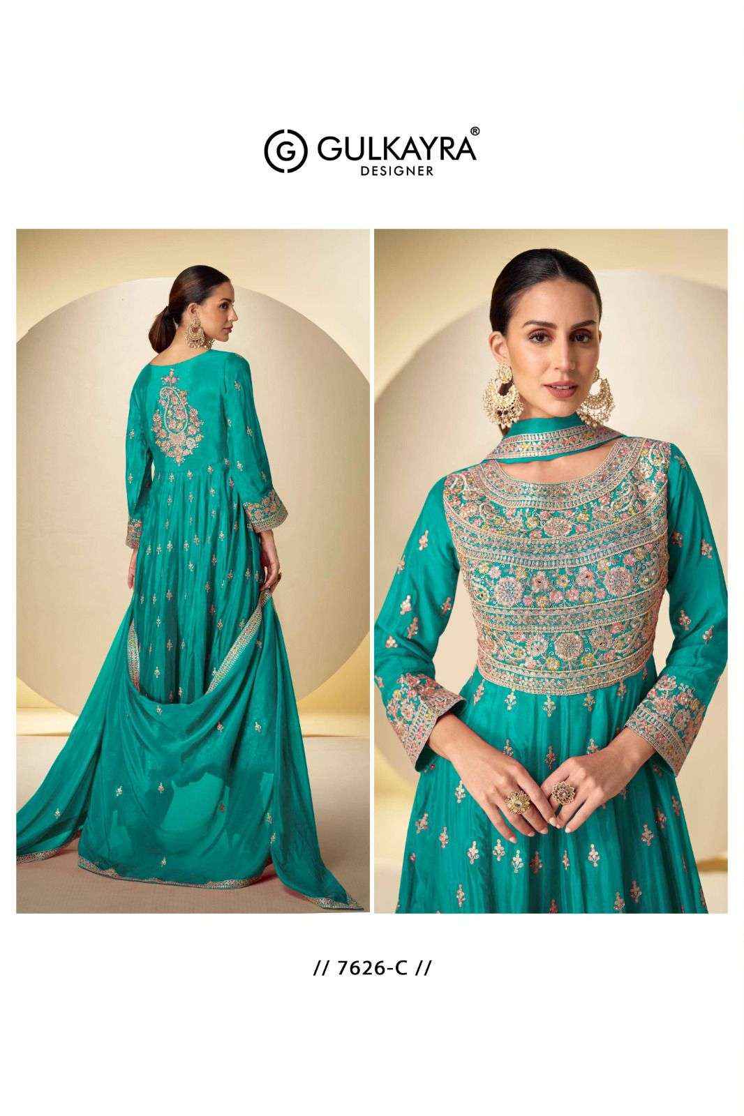 Gulkayra Designer Rasbari Readymade Chinon Dress 3 Pc Catalouge