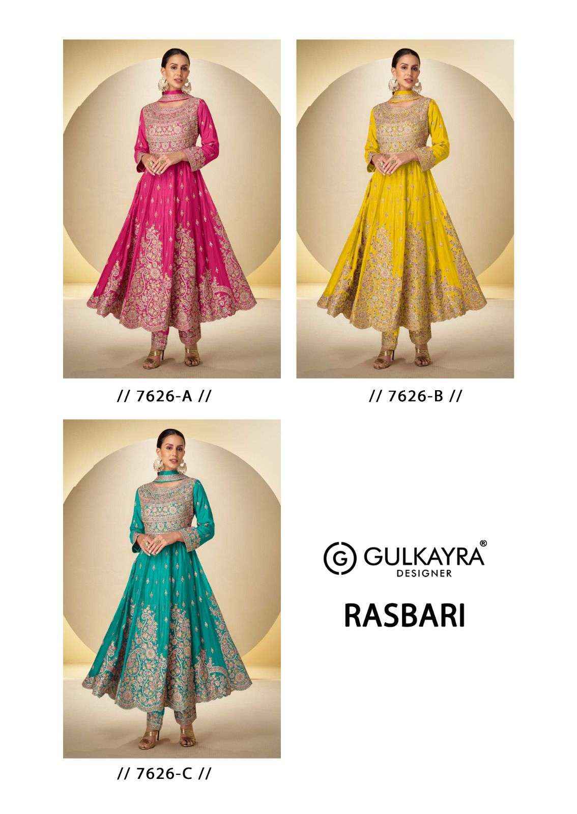 Gulkayra Designer Rasbari Readymade Chinon Dress 3 Pc Catalouge