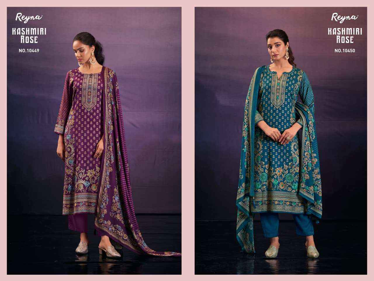 Reyna Kashmiri Rose Pashmina Dress Material 4 pcs Cataloge