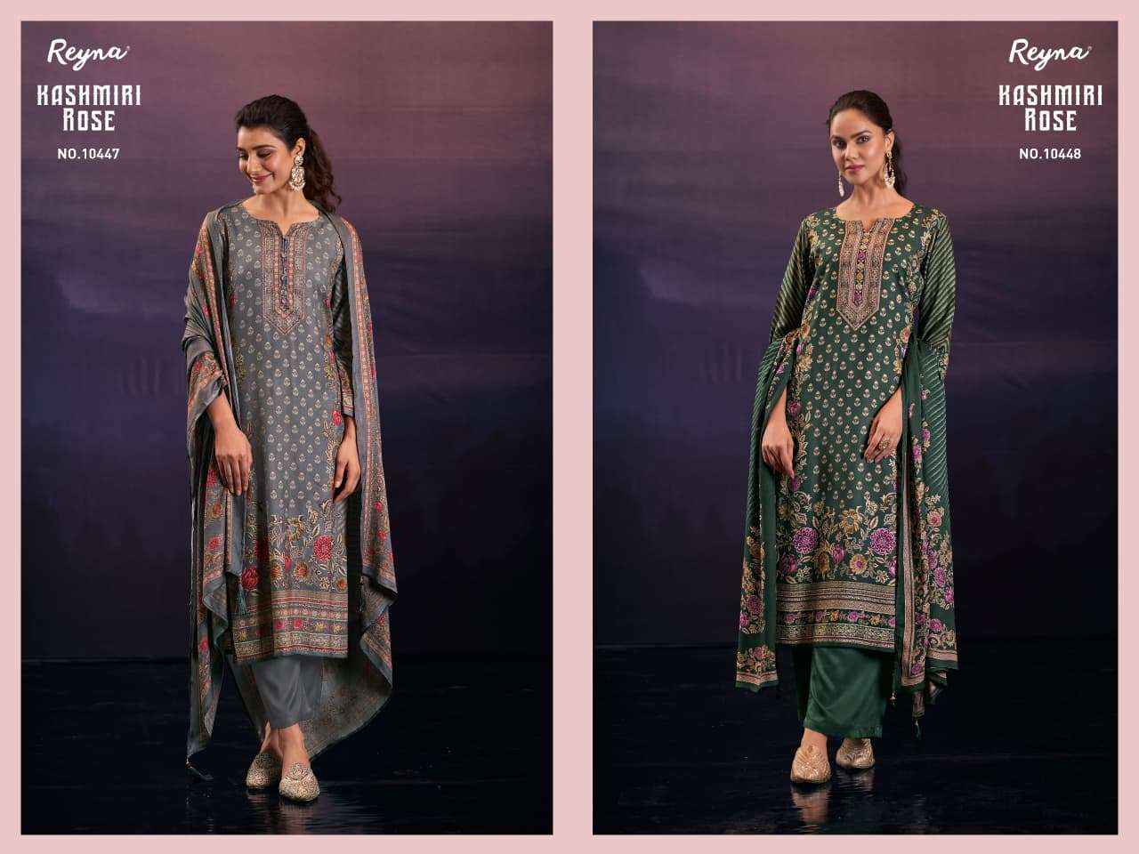 Reyna Kashmiri Rose Pashmina Dress Material 4 pcs Cataloge