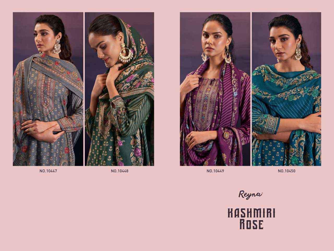 Reyna Kashmiri Rose Pashmina Dress Material 4 pcs Cataloge