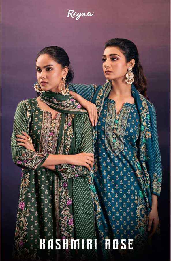 Reyna Kashmiri Rose Pashmina Dress Material 4 pcs Cataloge