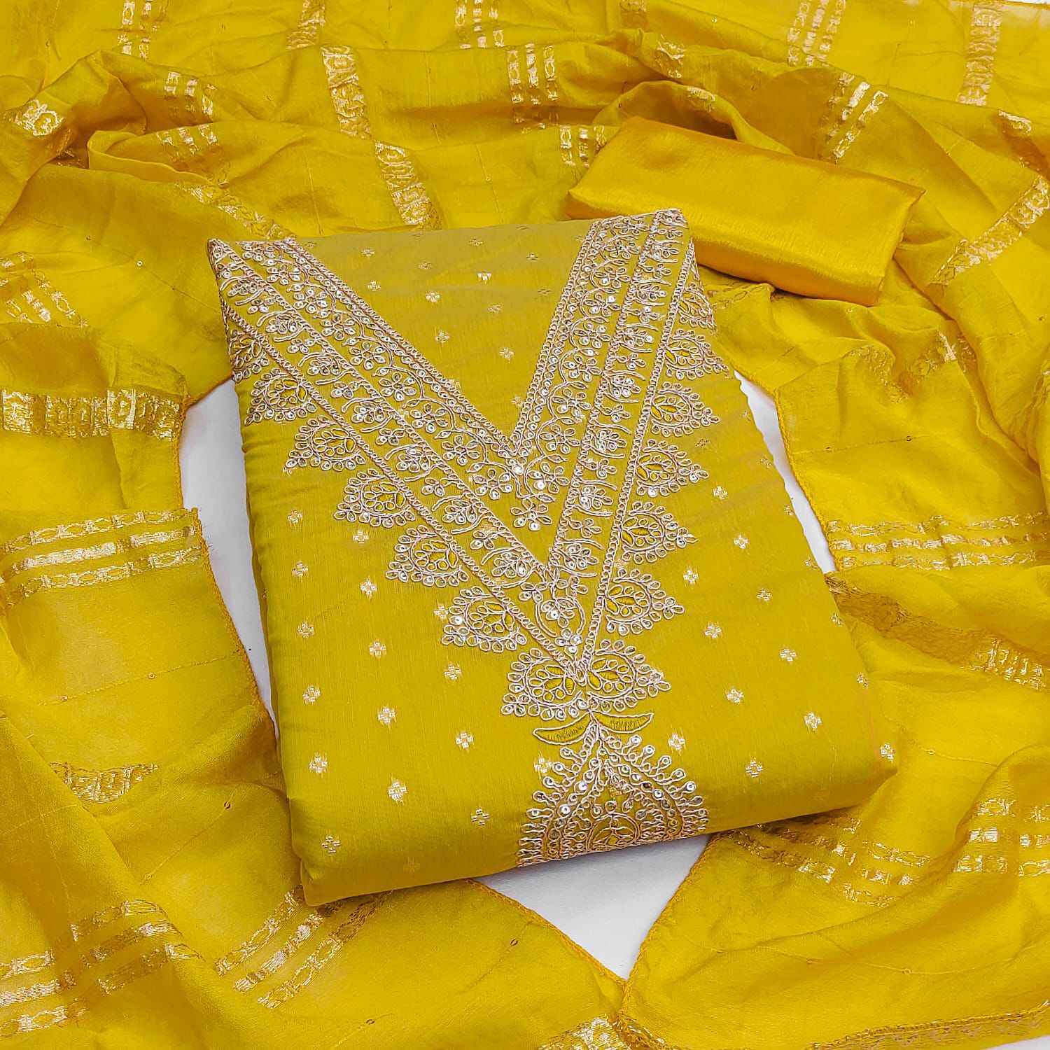 RN 110 Non Catalogue Chanderi Dress Material 4 pcs Catalogue