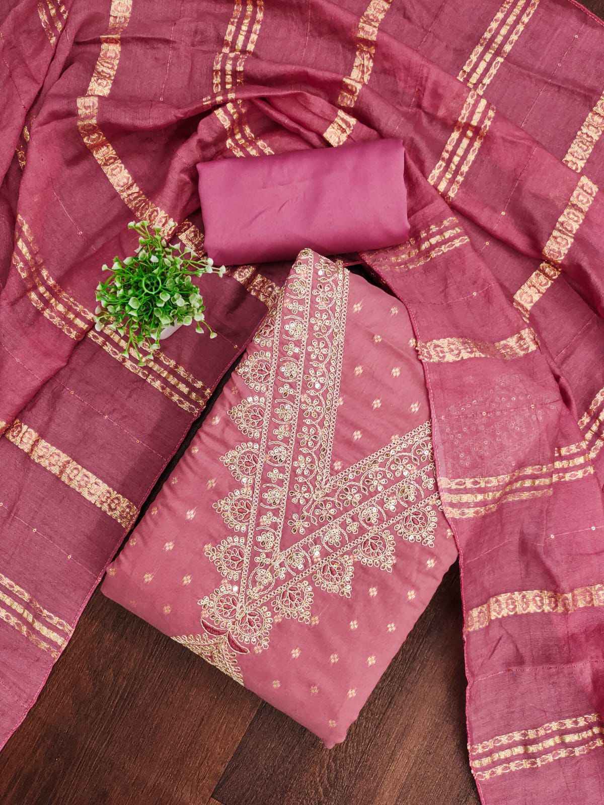 RN 110 Non Catalogue Chanderi Dress Material 4 pcs Catalogue