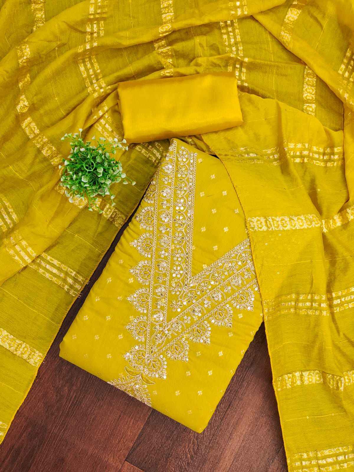 RN 110 Non Catalogue Chanderi Dress Material 4 pcs Catalogue