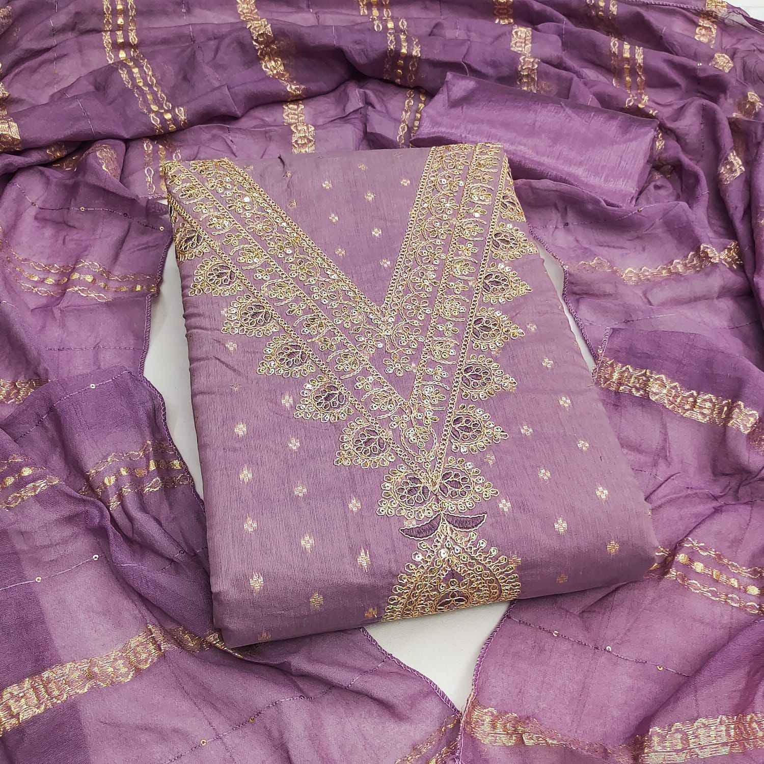 RN 110 Non Catalogue Chanderi Dress Material 4 pcs Catalogue