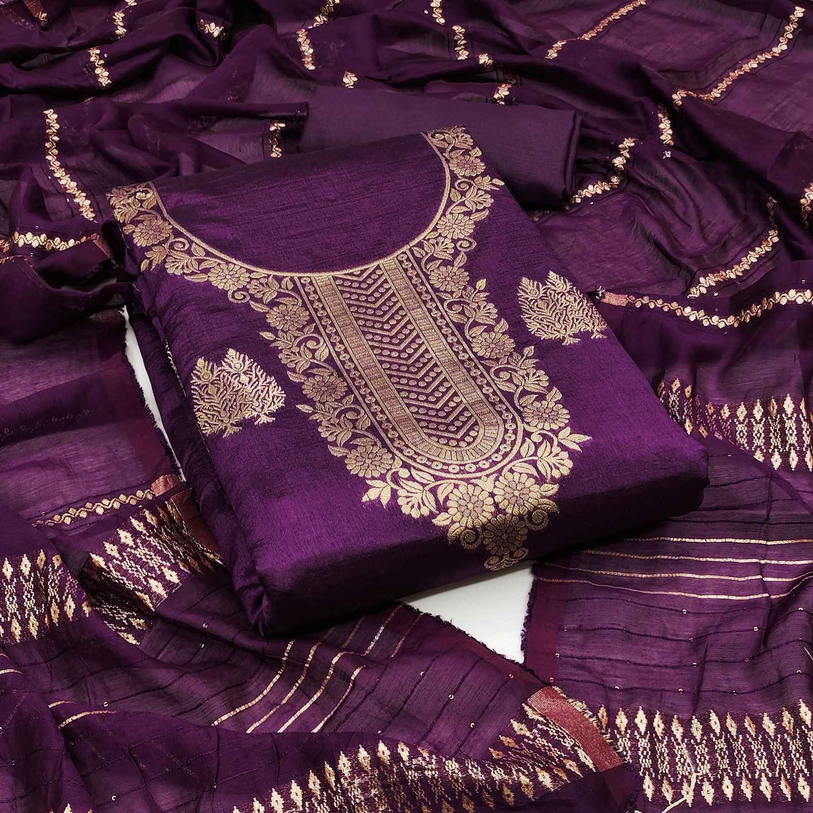 RN 111 Non Catalogue Banarasi jacquard Dress Material 6 pcs Catalogue