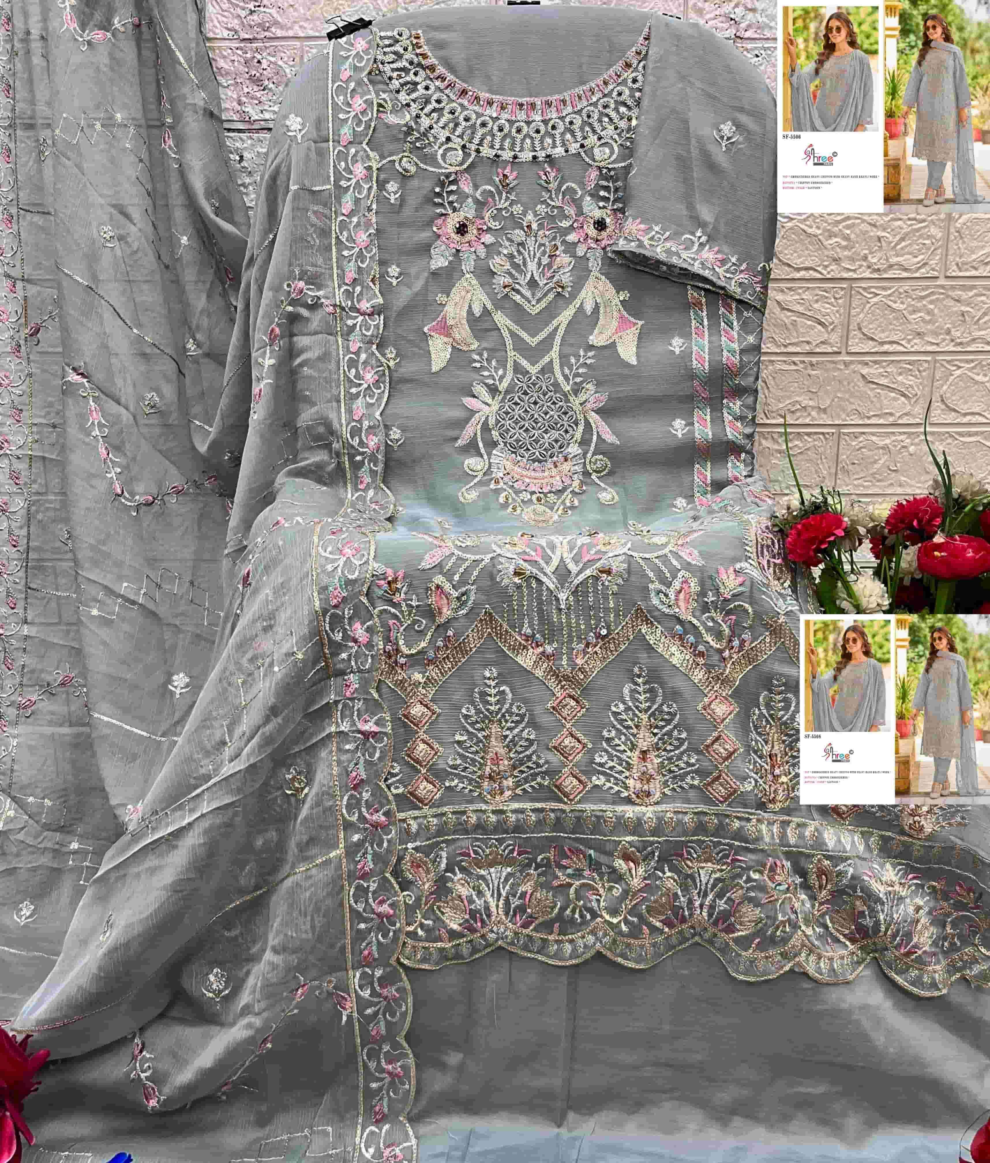 Shree Fabs Sf 5506 Chiffon Dress Material 4 pcs Catalogue