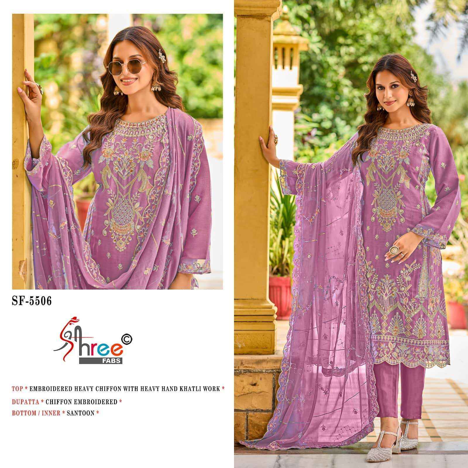 Shree Fabs Sf 5506 Chiffon Dress Material 4 pcs Catalogue