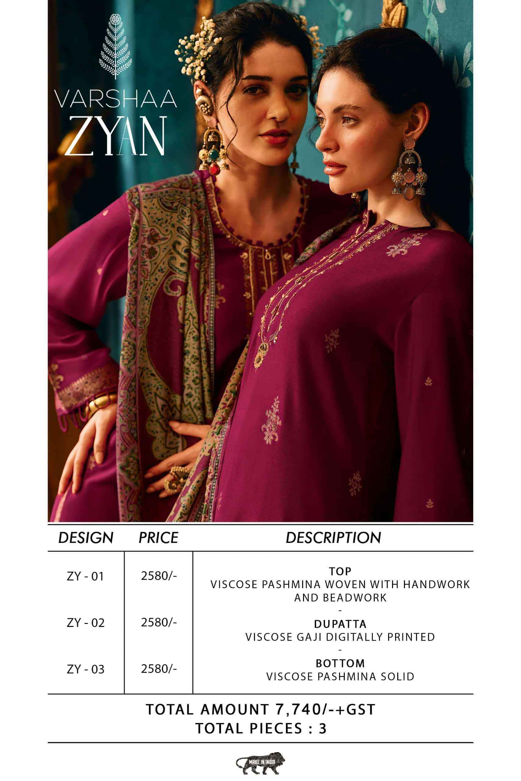 Varsha Zyan Viscouse Pashmina Dress Material 3 pcs Catalogue